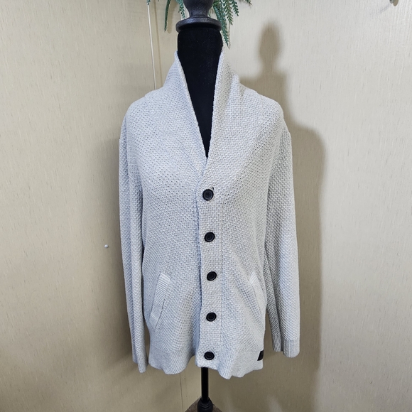 Hollister Shawl Collar Knit Button Cardigan Sweater Small Gray Y2K Preppy - Picture 2 of 15